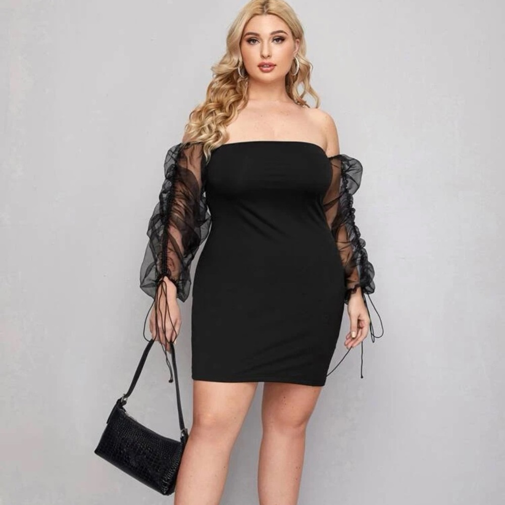 Shein Ruched Sleeve Laced Up Back Dress